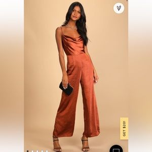 Lulu’s satin cowl neck jumpsuit